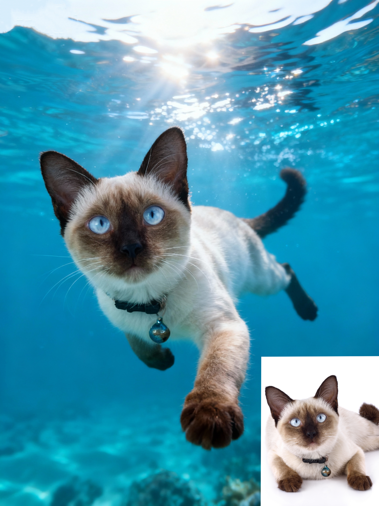 Underwater Explorer Pet Portrait, Custom Vibrant Art Gift