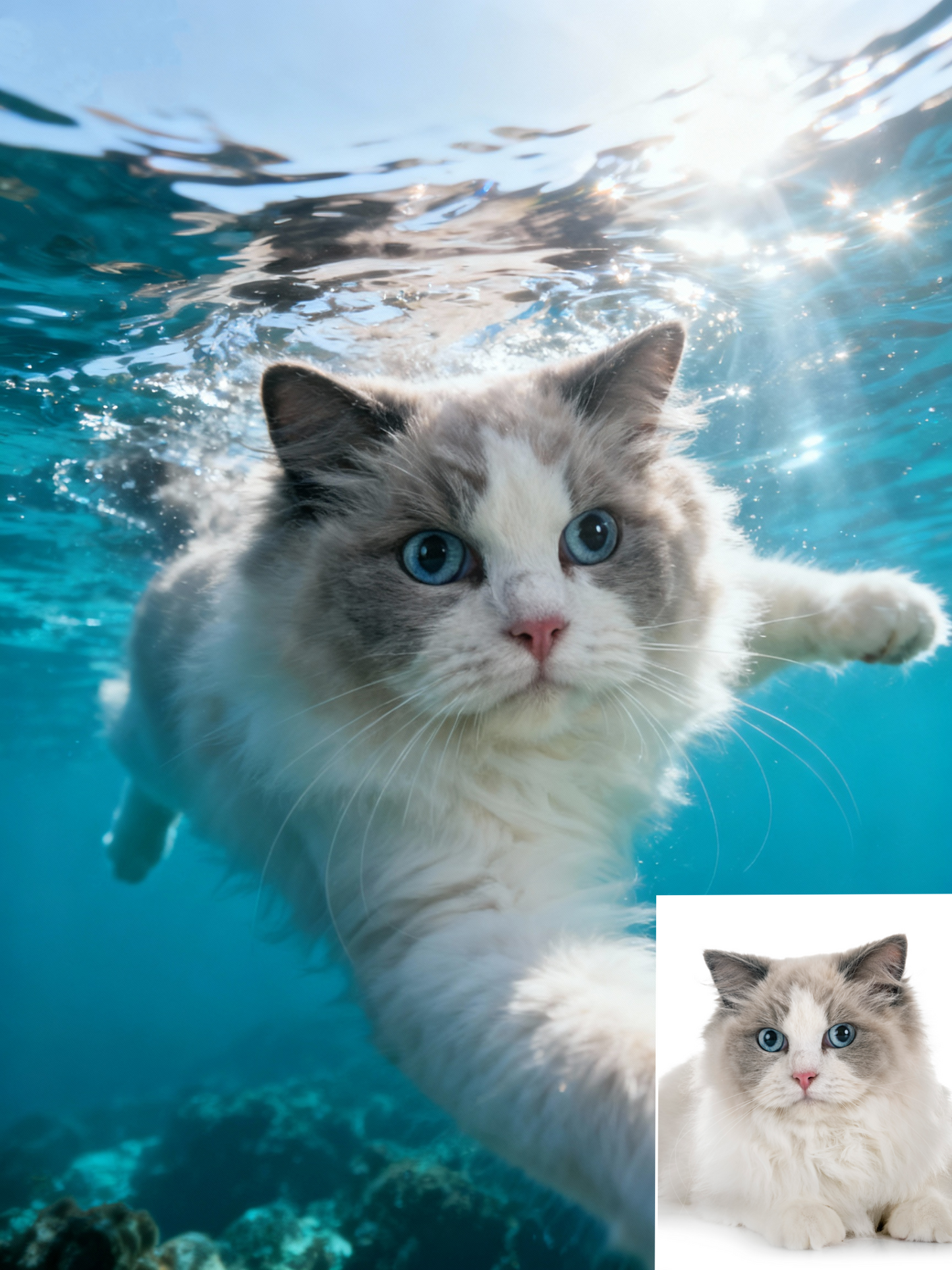 Underwater Explorer Pet Portrait, Custom Vibrant Art Gift