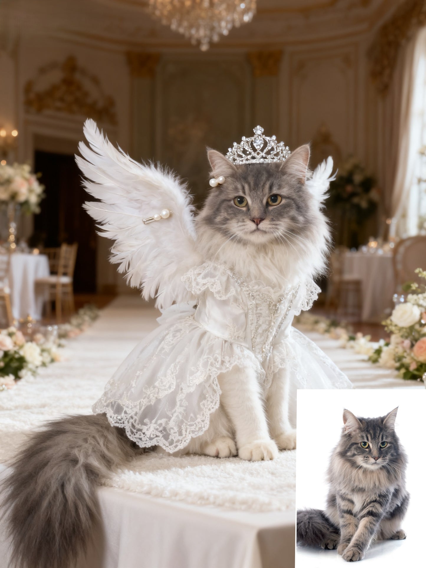 The Royal Angel Custom Pet Portrait, Wedding Pet with Crown & Wings