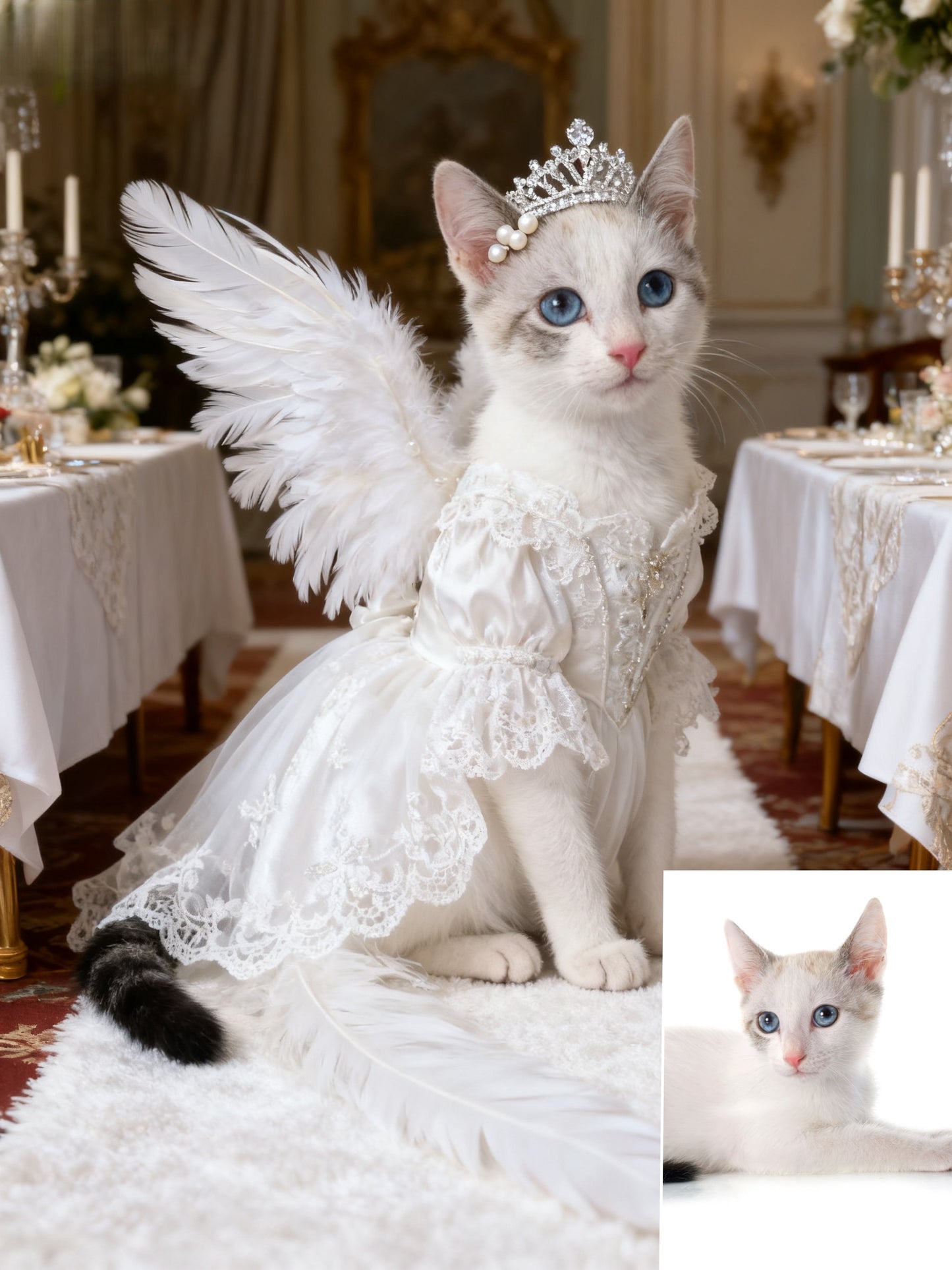 The Royal Angel Custom Pet Portrait, Wedding Pet with Crown & Wings