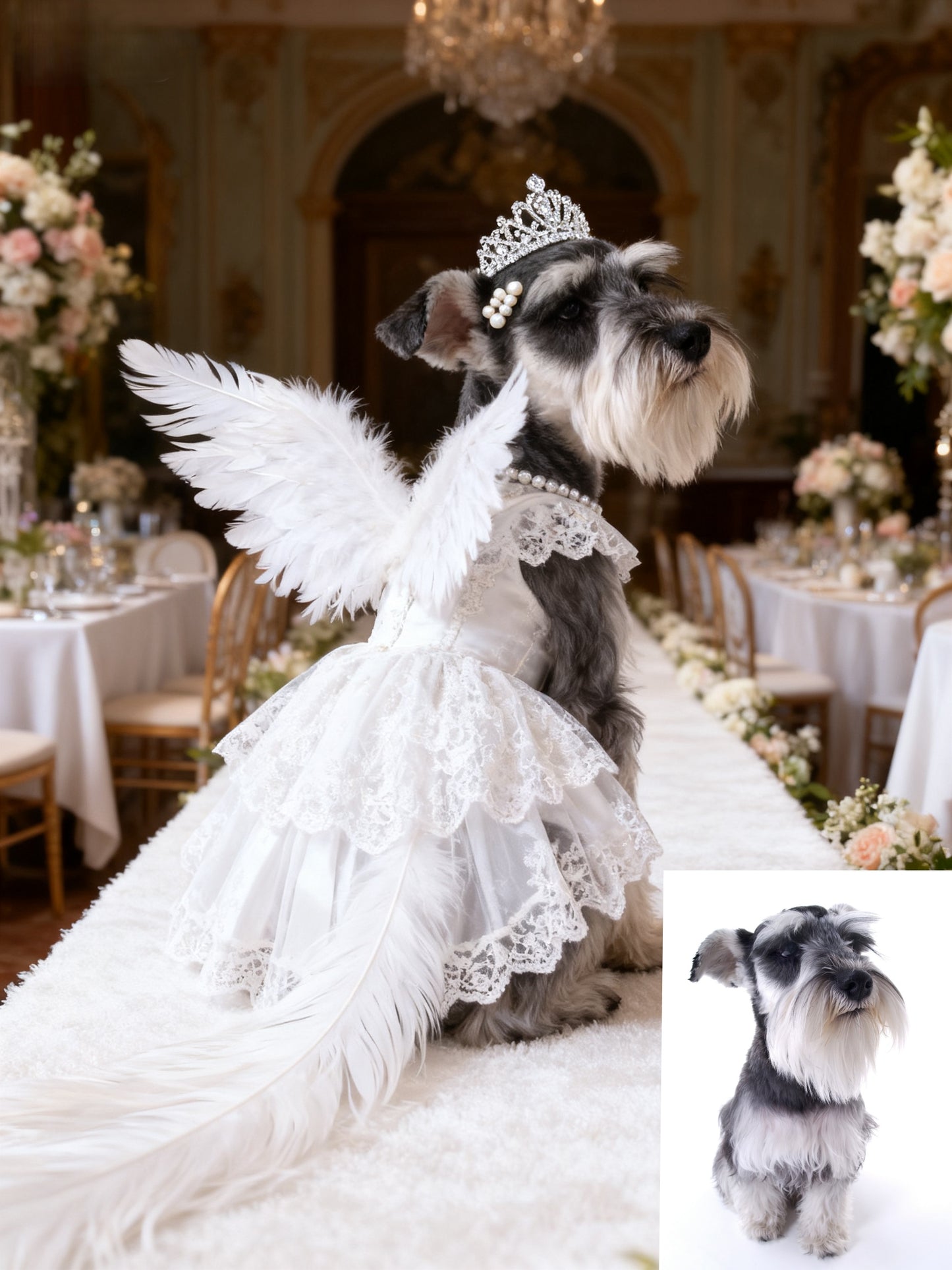 The Royal Angel Custom Pet Portrait, Wedding Pet with Crown & Wings