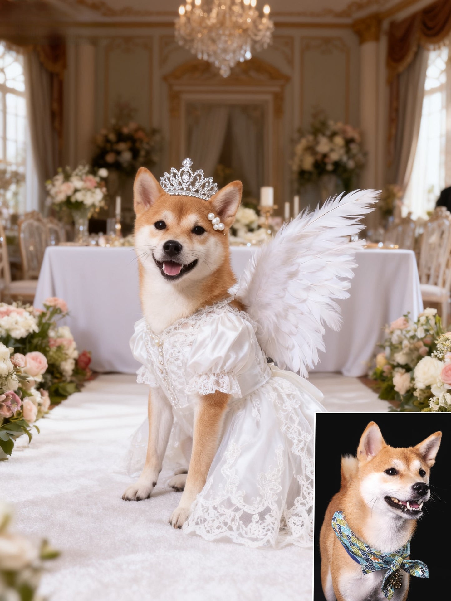 The Royal Angel Custom Pet Portrait, Wedding Pet with Crown & Wings