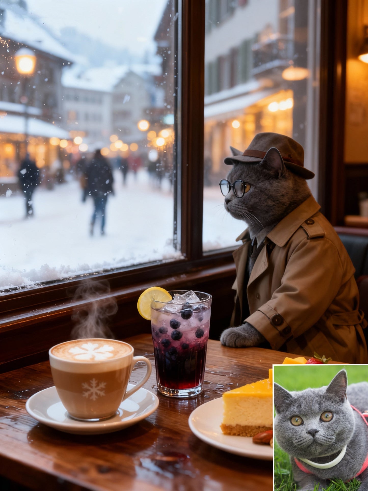 The Café Observer Pet Portrait, Custom Cozy & Sophisticated Art