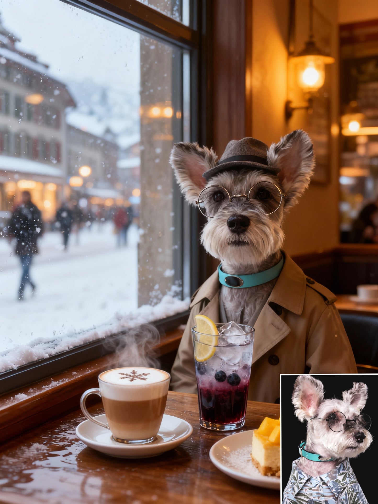 The Café Observer Pet Portrait, Custom Cozy & Sophisticated Art