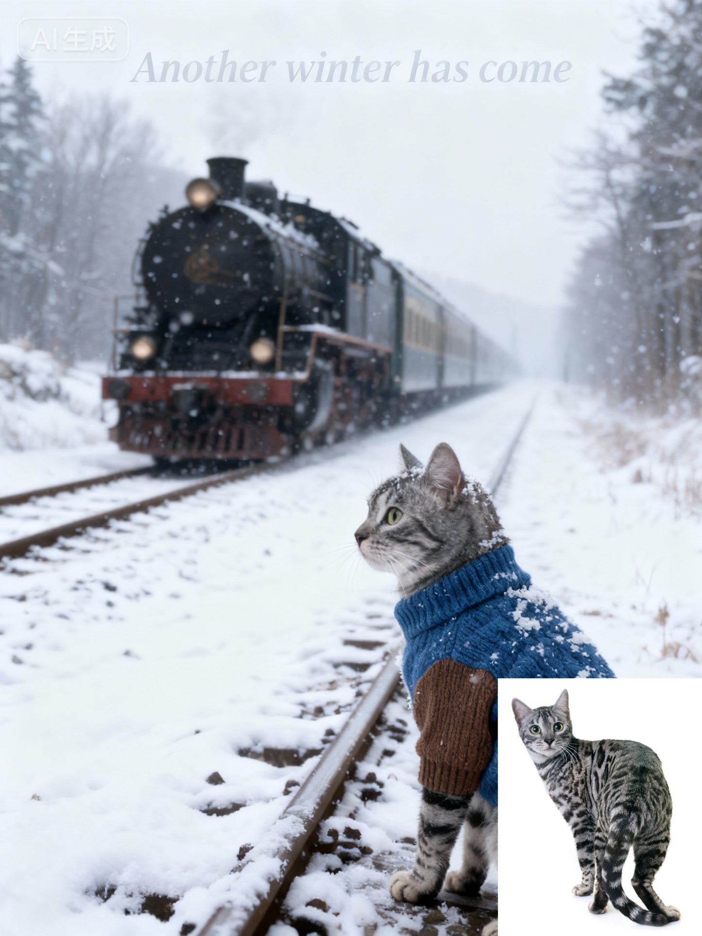 The Polar Express Pet Portrait | Custom Winter Train Adventure Art | Cozy Sweater on Snowy Tracks Canvas