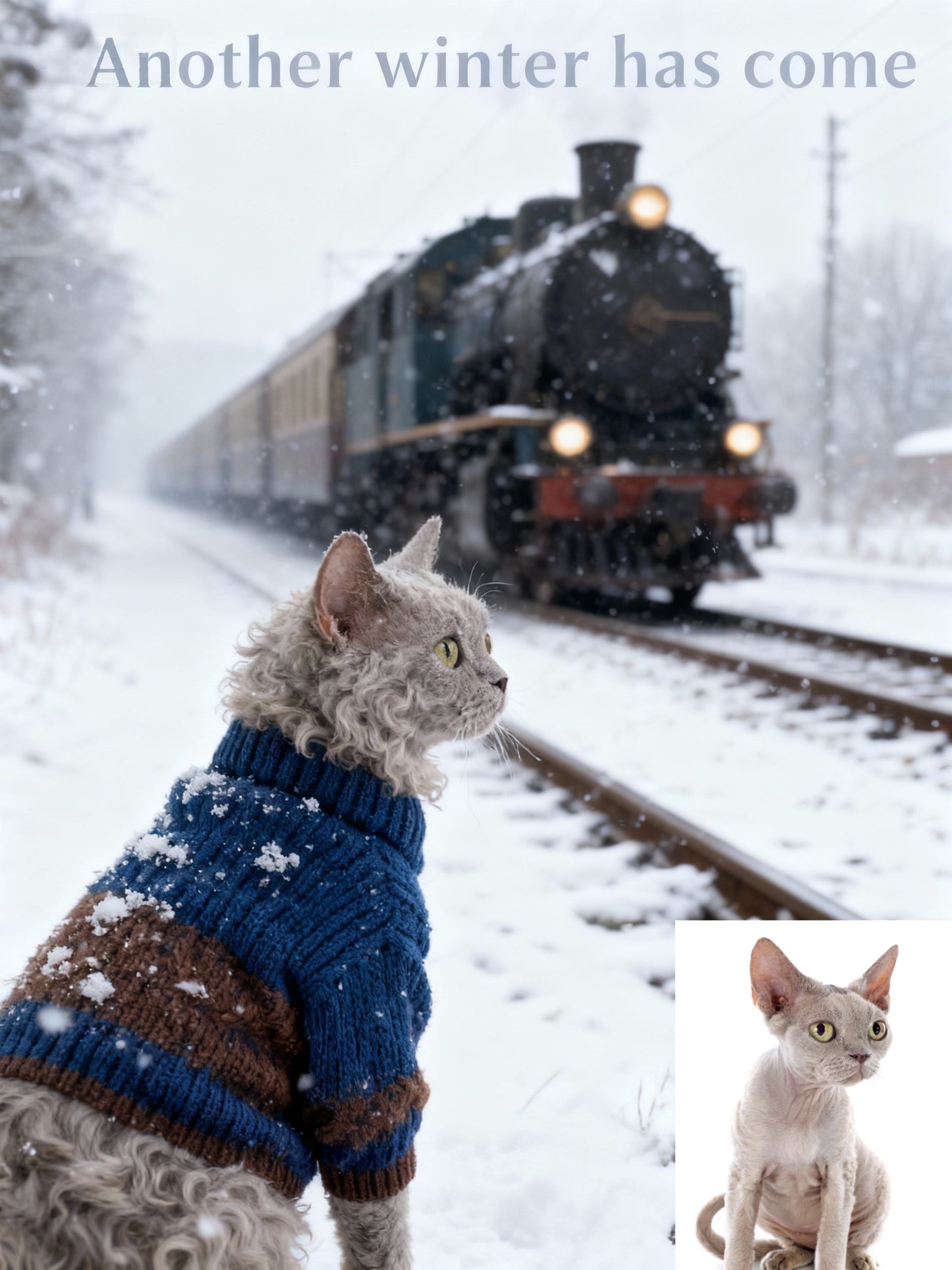 The Polar Express Pet Portrait | Custom Winter Train Adventure Art | Cozy Sweater on Snowy Tracks Canvas