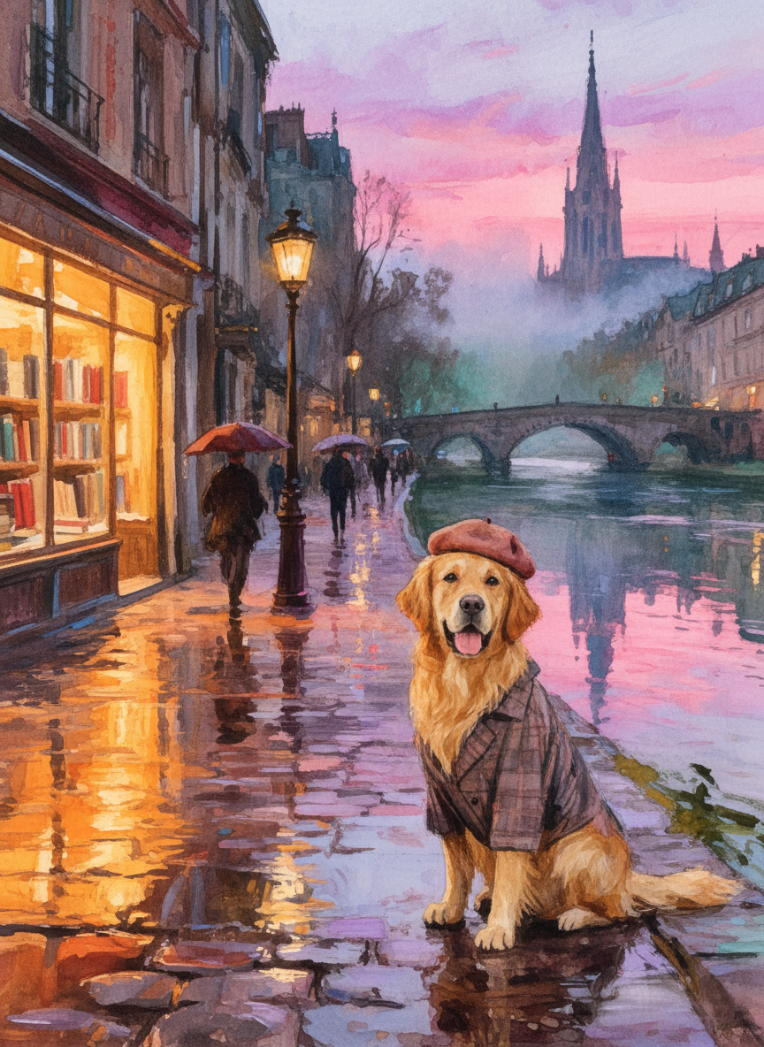 The Parisian Dreamer on a Rainy Street