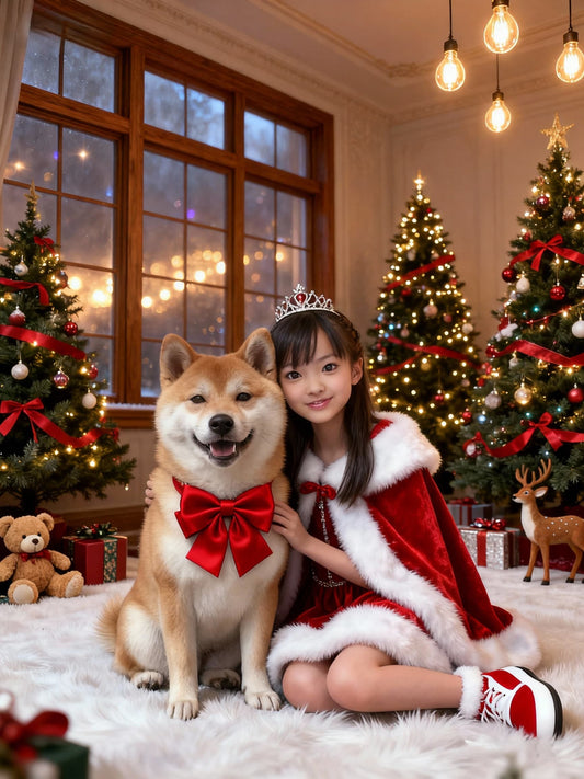 The Christmas Guardian Pet Portrait, Custom Giant Pet Holiday Art