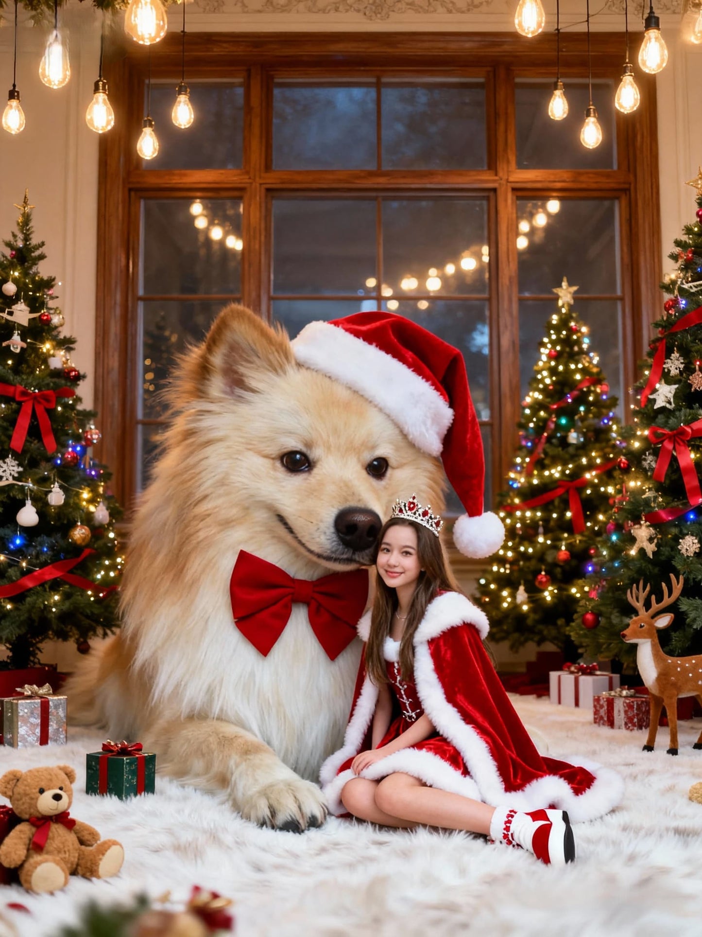 The Christmas Guardian Pet Portrait, Custom Giant Pet Holiday Art